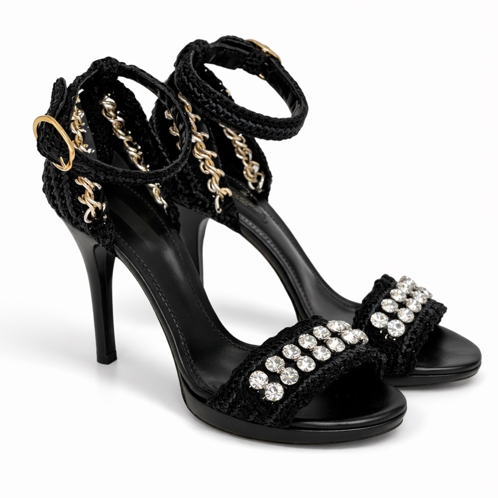 Dolce&Gabbana black straw Swarovski crystals rare sandals